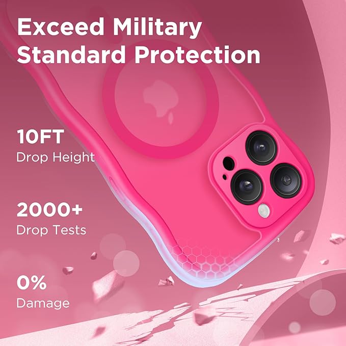 CAPRARO Cute for iPhone 13 Pro Max Case, Compatible with MagSafe, [Curly Wave Edge] [Full Camera Protection] [14 FT Drop Protection] Magnetic Phone Case for 13 Pro Max 6.7 Inch, Hot Pink
