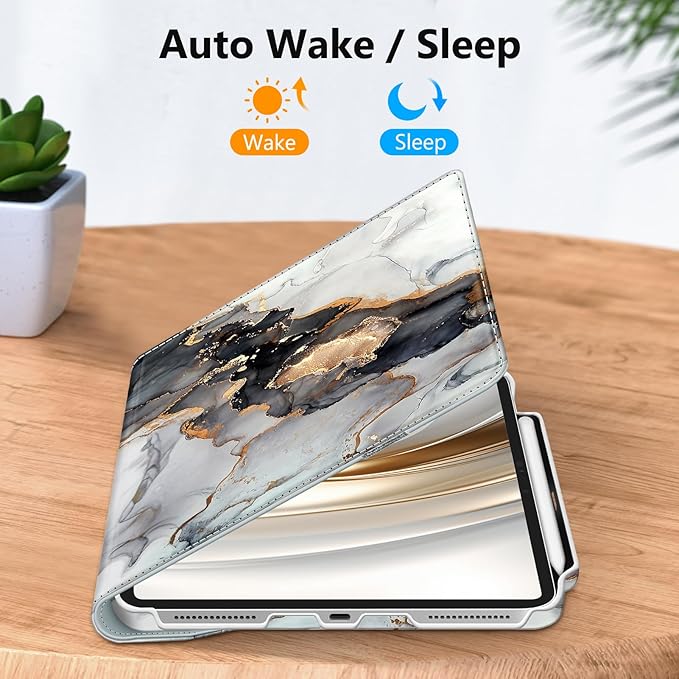 Fintie Rotating Case for iPad Pro 13-inch (M5) 2025 / (M4) 2024 with Pencil Holder - 360 Degree Swiveling Protective Stand Cover with Auto Wake/Sleep, Cloudy Marble