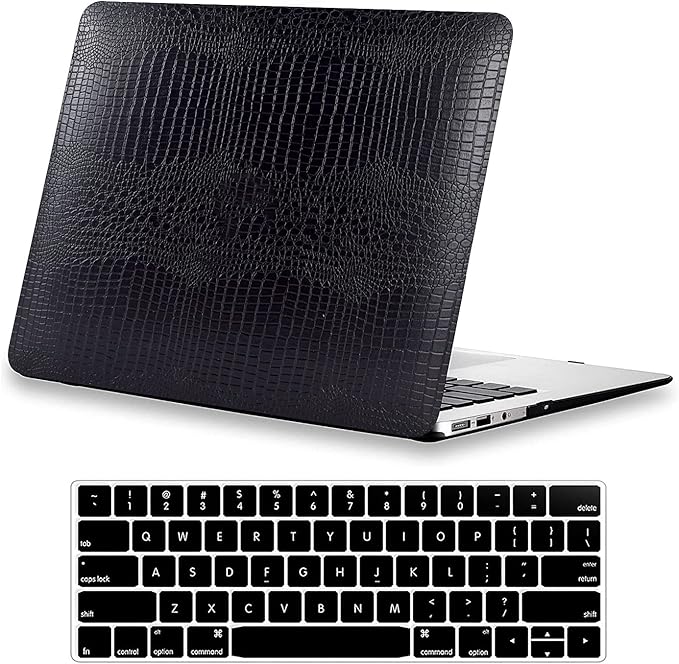 DTangLsm for Crocodile MacBook Air 15 inch Case 2026 2025-2023 M5 M4 M3 M2 A3448 A3241 A3114 A2941, Alligator Skin Textured PU Leather Hard Cover for A3241 MacBook Air 15 Case + Keyboard Cover, Black
