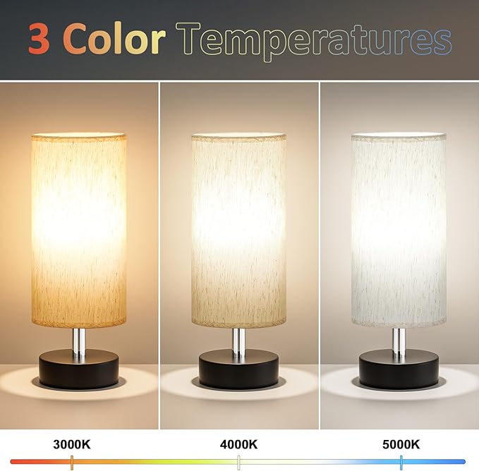 PartageiZ Small Table Lamp with LED Bulb - 3 Color Temperatures for Bedroom, Nightstand, Minimalist Night Stands, Desk, Kids, Living Room, Office, Dorm