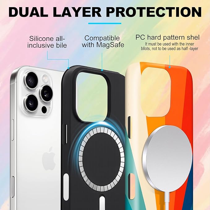 Magnetic for iPhone 16 Pro Case Cute Stripes Phone Case, Shockproof Slim TPU and Hard PC Protective Phone Cover Compatible with MagSafe Designed for Women Girls,Retro Diffuse