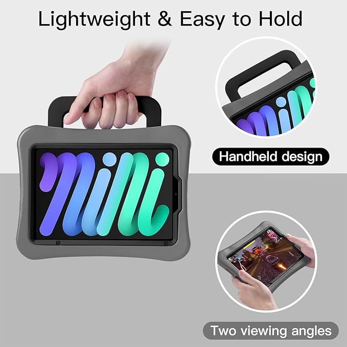 Kids Case for iPad mini 7 (A17 Pro) 2024 /iPad Mini6 2021, Light Weight Heavy Duty/Shockproof/Drop Proof with Handle/Kickstand, Child Friendly Cover for iPad mini 7th/6th Gen 8.3inch (Grey)