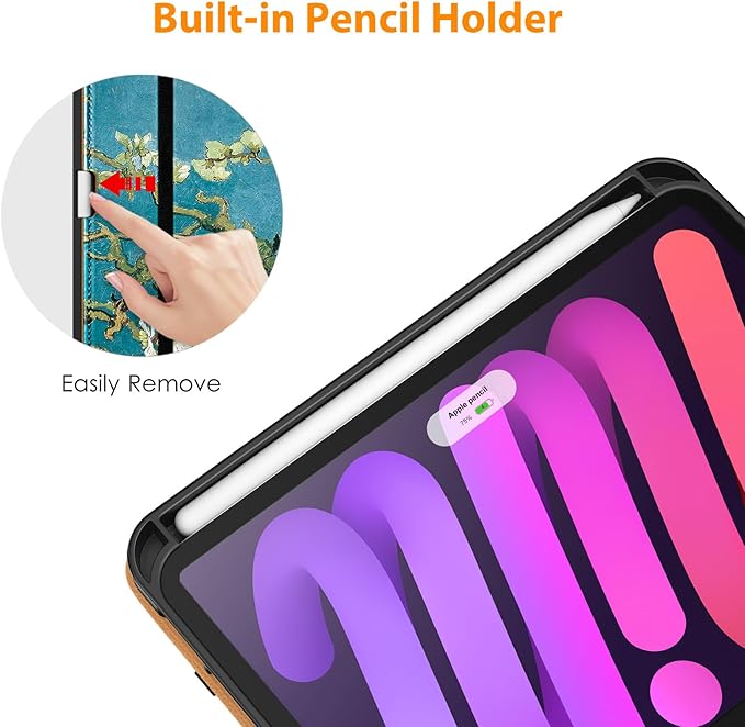 DTTO for iPad mini 7th (A17 Pro) 2024/iPad Mini 6th Generation Case 2021 8.3 Inch, Premium Leather Business Folio Stand Cover for Mini 7/6 with Pencil Holder-Multiple Viewing Angles, Blossom