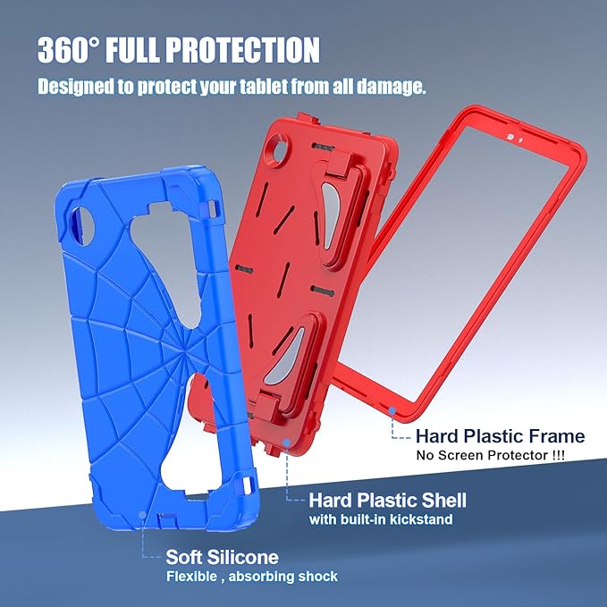 AKABEILA Compatible with Samsung Galaxy Tab A11+ 2025 11 inch Tablet Case，Lightweight Shockproof Rugged Protective Cover with Kickstand for Kids Children Boys Babies Blue Red