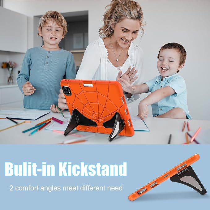 AKABEILA Compatible with Apple iPad Pro 11 inch(2018)/Apple Air 4 10.9(2020)/Air 5 10.9(2022)/Air 6 M2 (2024)/Air 7 M3 (2025) Tablet Case，Cover with Kickstand for KidsBoys Babies Orange Black