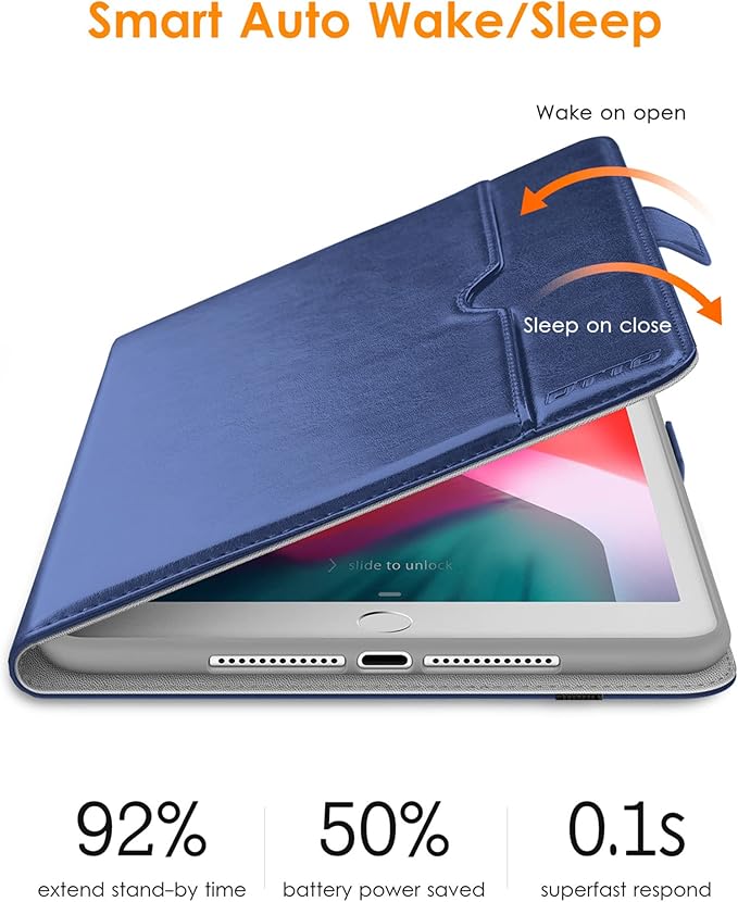 DTTO for iPad 9.7 Inch 5th/6th Generation 2018/2017 Case with Apple Pencil Holder, Premium Leather Folio Stand Cover Case for Apple iPad 9.7 inch, Also Fit iPad Pro 9.7/Air 2/Air - Navy Blue
