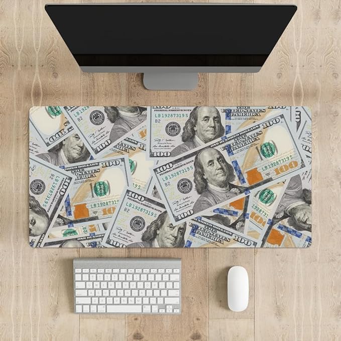 Cool US Dollar Currency Money Gaming Mouse Pad Hundreds of 100 Dollar Bills Non-Slip Rubber Mouse Pad for Computers, Laptop,Office, Home Rectangle Personalized Mousepad 31.5" x15.7"