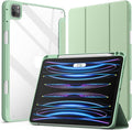 JETech Case ONLY for iPad Pro 11 Inch (2022/2021/2020/2018) with Pencil Holder, Clear Transparent Back Shell Slim Stand Shockproof Tablet Cover, Auto Wake/Sleep (Matcha Green)