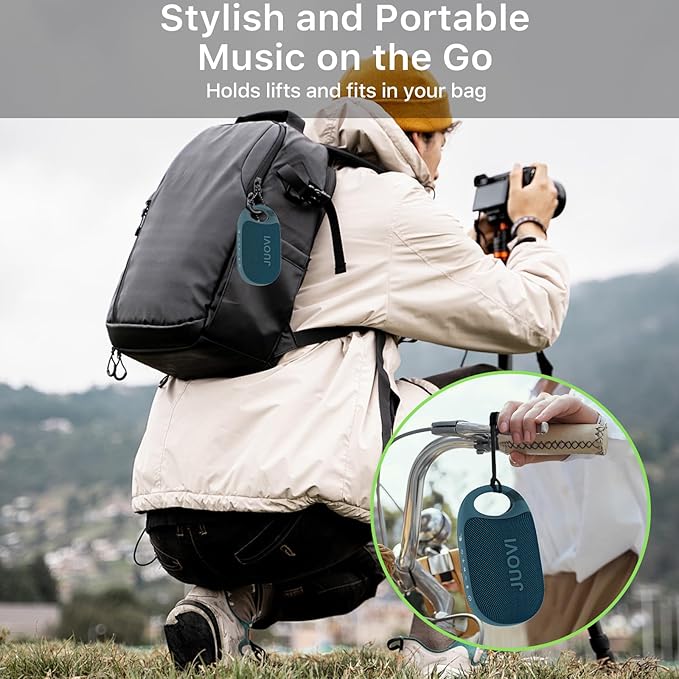 JUOVI Clip Wireless Portable Bluetooth Speaker, 24H Playtime Mini Shower Speaker IP68 Waterproof & Dustproof HD Sound Integrated Carabiner, for Home Outdoor and Travel