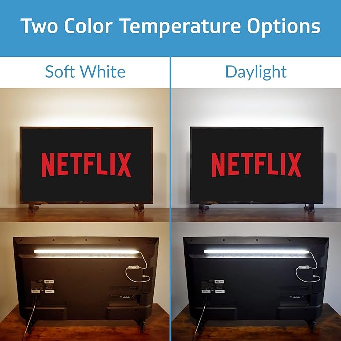 TrueColor USB-Powered LED Light Bar with Frosted Cover for Under Cabinet, Under Monitor, TV Backlight – Easy-Install - Adhesive & Mounting Brackets Included - 100,000 Hours Lifetime (24", Soft White)