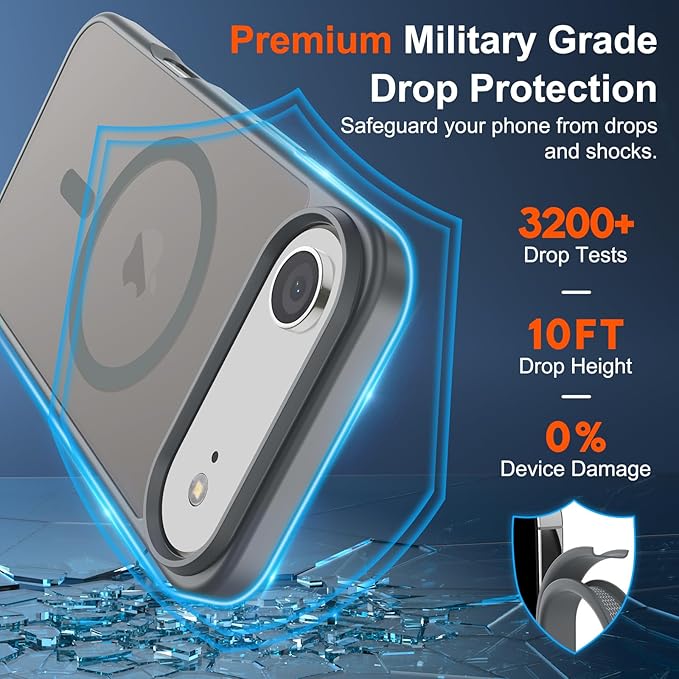 SUPFINE Magnetic for iPhone Air Case (Compatible with MagSafe)(Military Grade Drop Protection) Slim Translucent Matte Shockproof with Anti-Fingerprint Phone Cover for 17 Air,Gray