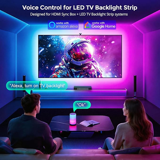 LightingWill TV LED Backlight with 4K HDMI Sync Box, 12.47ft RGBIC LED Strip Lights for 65-75 Inch TV, Sync with Screen, 3 HDMI Inputs, 60 LEDs/m High Density, App Control, Works with Alexa & Google