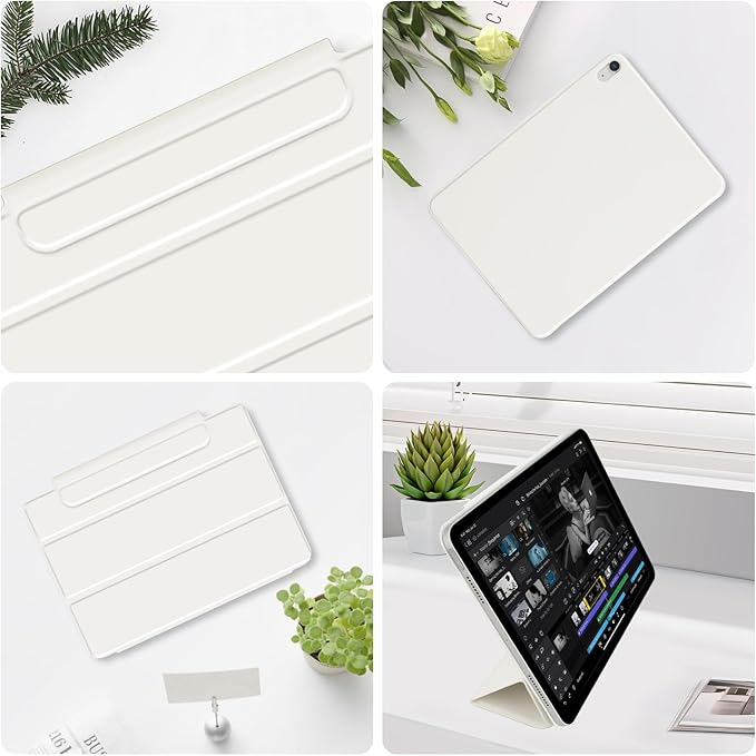 for iPad Air 13 inch M4/M3/M2 Case (2026/2025/2024,Model A3268/A3269/A3271), Auto Sleep/Wake and Magnetic Closure, Slim Trifold Stand Case, PU Leather Cover, Support Apple Pencil Pro, White