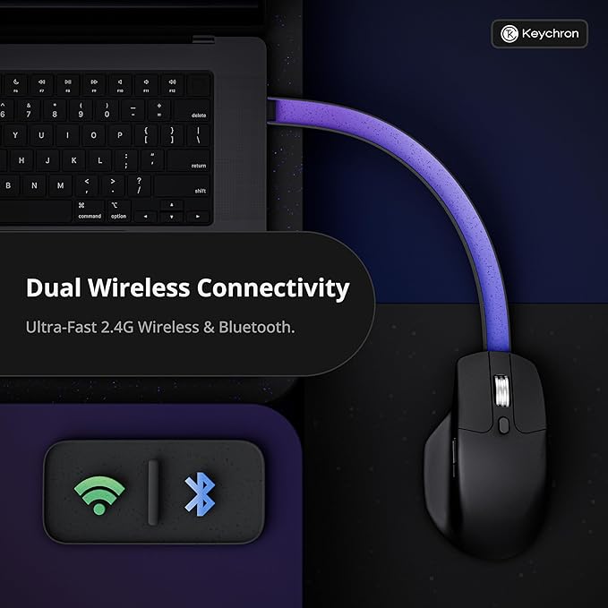 Keychron M6 8K Wireless Gaming Mouse, 2.4G/Bluetooth/Wired, PixArt 3950 Sensor, 8000Hz Polling, Silent Clicks, 5 On-Board Memory Profiles for Plug & Play, Programmable for Mac/Win/Linux – Black