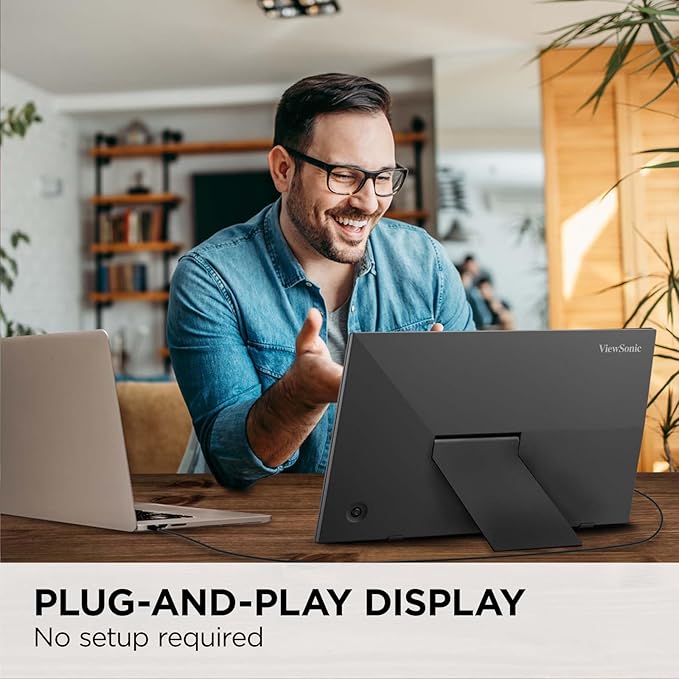 ViewSonic VA1653 16 Inch 1080p Portable Monitor, IPS Display with Eye Care for Easy Second Screen Productivity, Built-in Stand, USB-C, Mini HDMI, and Protective Case