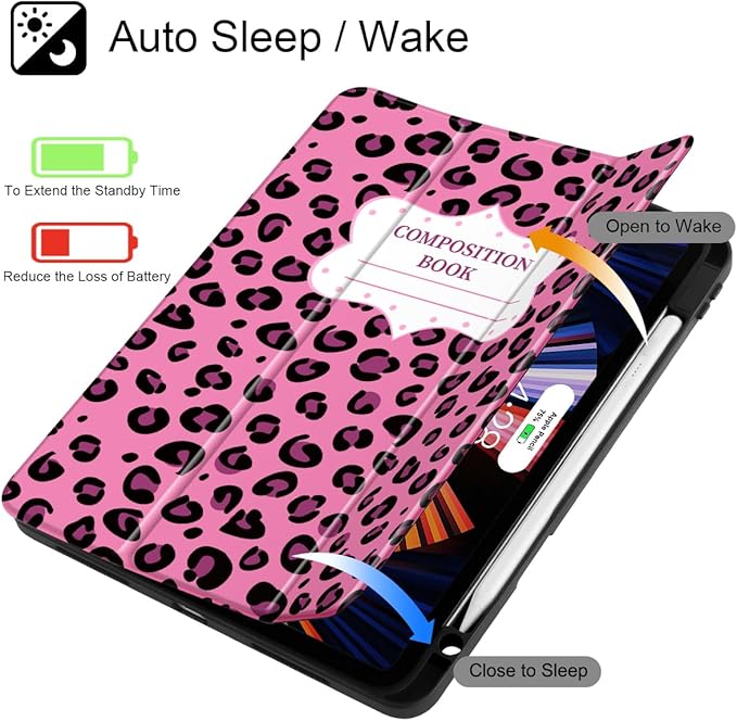 Mektron Case for iPad Pro 11 inch (4th, 3rd, 2nd & 1st Gen) 2022 2021 2020 2018, Buit in Pencil Holder with Shockproof Cover Clear Shell + Auto Wake/Sleep, Composition Book-Bows