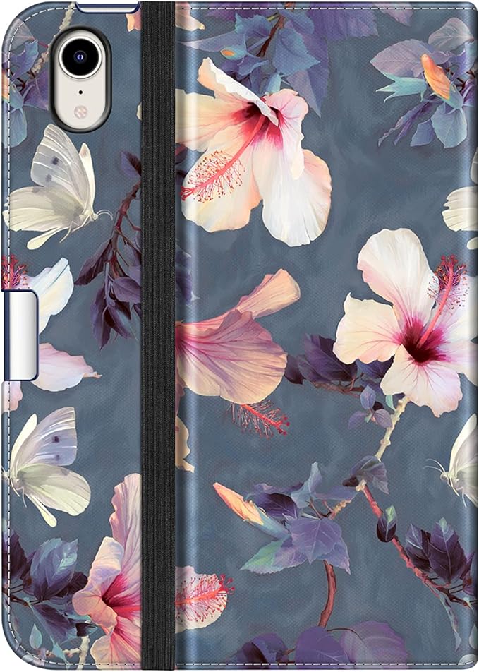 Fintie Folio Case for iPad Mini 7 (A17 Pro, 7th Generation) 2024 / iPad Mini 6 (6th Gen) 8.3 Inch, Multi-Angle Smart Stand Cover with Pencil Holder & Pocket, Auto Sleep/Wake, Hibiscus