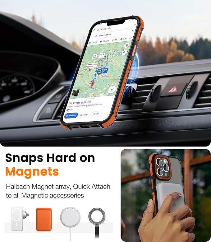 DEERLAMN Strong Magnetic Case for iPhone 13 Pro 6.1-Inch,[Compatible with Magsafe][Military Grade Drop Protection] Translucent Matte Shockproof Protective Phone Cover-Frosted Orange