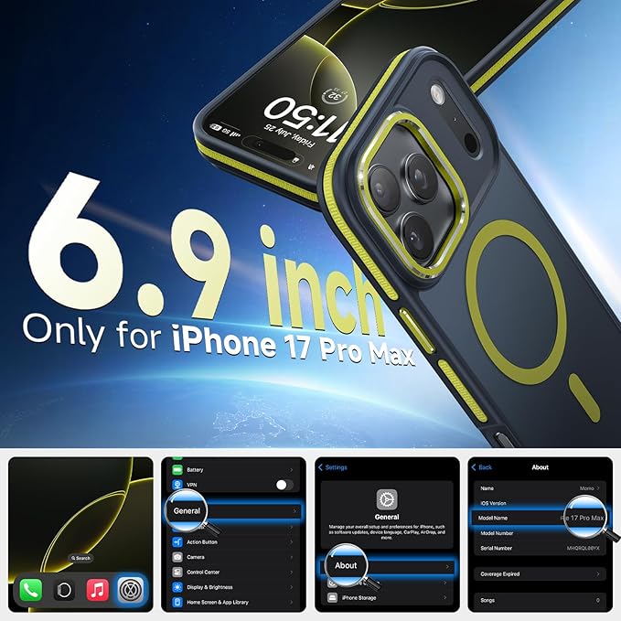 Magnetic 3 in 1 for iPhone 17 Pro Max Case, [Omni-Directional Protection] with 1x Screen Protector + 1x Camera Cover, [Seamless Work with Magsafe] Protective Case for iPhone 17 Pro Max Neon Yellow