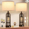 Seealle Table Lamp for Living Room Set of 2 - Copper Bedside Lamp for Bedroom with USB C+A & Outlet, Farmhouse Lamps for Night Stands, 3-Way Dimmable Touch Lamps for Living Room