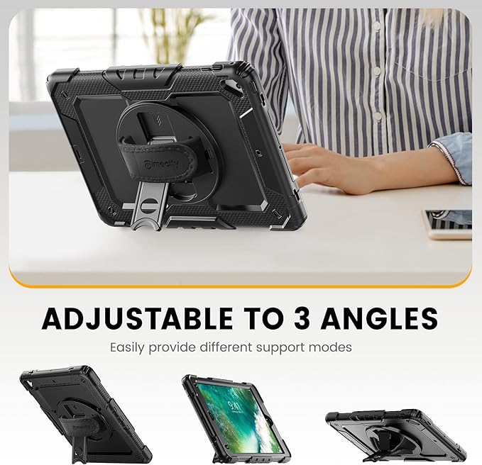 Timecity for iPad 6th/5th Generation Case, for iPad 9.7 inch Case 2018/2017 with Screen Protector, 360 Rotating Stand/Hand Strap, Full-Body Protective Case for iPad 6th/5th Gen/Air 2/ Pro 9.7''-Black