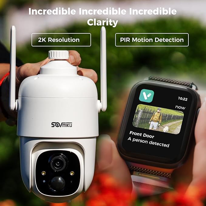 Vicohome CQ1 AI 2K Solar Security Camera Wireless Outdoor, Battery Powered,Two Way Audio,Motion Detection, 360° View,Easy to Setup,Color Night Vision,Audible Flashlight Siren,180 Days Exchange Policy