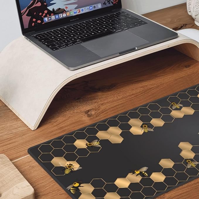 Honeycomb Bee Gaming Mouse Pad Extended Large Mouse Mat 31.5 X 11.8 Inch Nonslip Rubber Base Long Desk Pad Stitched Edges Mousepad Mice Pad for Office Home Game
