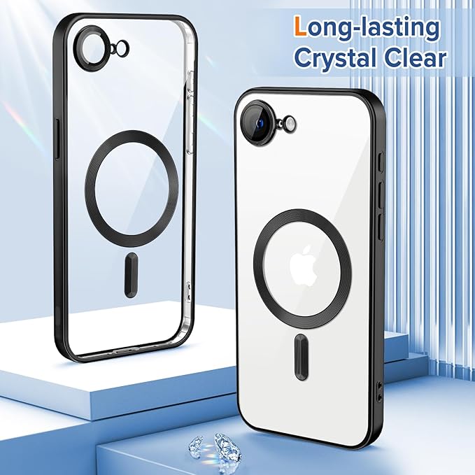 Hython Magnetic Clear for iPhone 17e Case with Camera Lens Protector [Compatible with MagSafe] Luxury Plating Edge Slim Soft TPU Cover Protective Phone Case for iPhone 17e 6.1", Matte Black