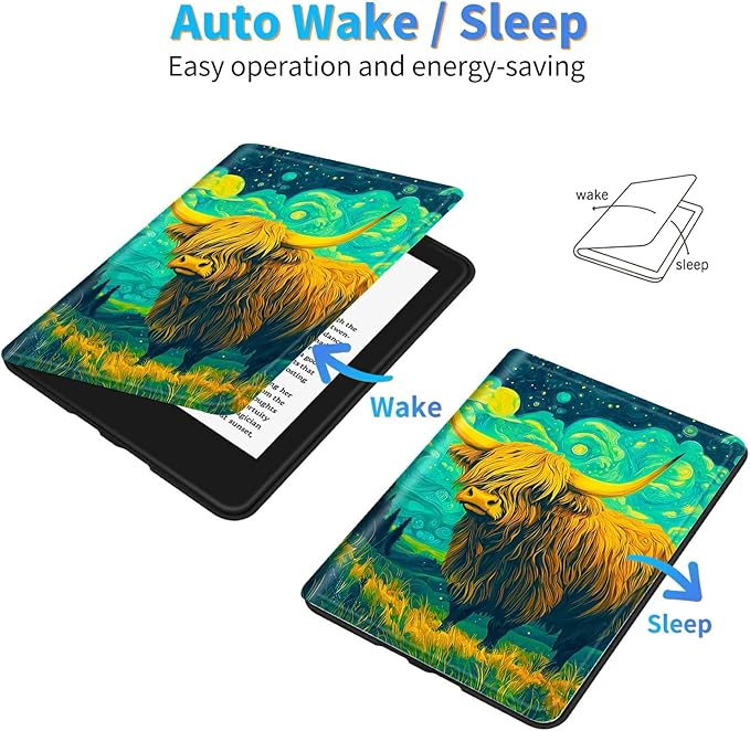 for Amazon Kindle Fire HD 8 (8th/7th/6th Generation, 2018/2017/2016 Release) 8" Tablet Case, Slim Kickstand Stand Leather Smart Cover with Auto Wake/Sleep, Clouds of Yellow Cow
