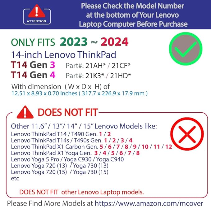 mCover Hard Case ONLY Compatible for 2023-2024 14" Lenovo ThinkPad T14 Gen 3 / Gen 4 Windows Notebook PC (with 180° Hinge, NOT Fitting Any Other Lenovo Models) - Clear