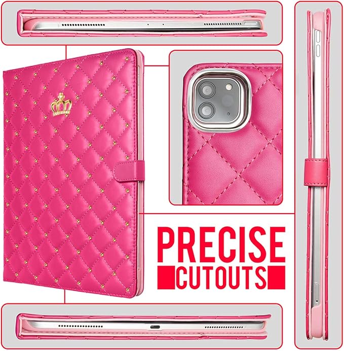 Changjia for iPad Pro 11-inch Case (4th/3rd/2nd/1st Gen), Cute Crown Bling Diamond PU Leather Smart Auto Sleep/Wake Stand Shockproof Case, Rose Red