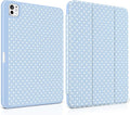 MEEgoodo Case for M5 iPad Pro 11 inch 2025/M4 iPad Pro 11 inch Case 2024, Tablet Cover with Trifold Stand & Pencil Holder & Auto Wake/Sleep & Soft TPU Back Cover, White Polka Dot & Blue