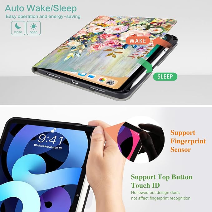 for iPad (A16) 11Th/10Th Generation Case 2025/2022, for iPad A16 Case 11th/10Th Generation 360 Degree Rotating Pencil Holder, Auto Wake/Sleep 4 Viewing Angles Slim Cover, Oil Painting Flowers