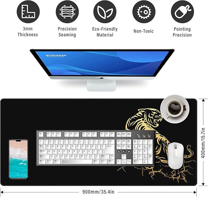 Extended Speed Gaming Mouse Pad Large Size 35.4 X 15.7 X 0.12inches Desk Mat Mousepad with Personalized Design Office Users - Tiger