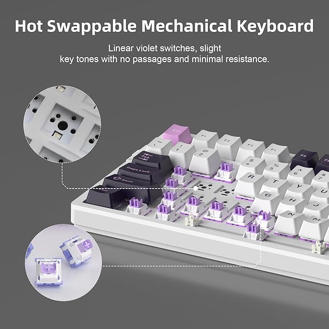 MageGee LIGHT100 Wired Creamy Keyboard,96% Gasket Hot Swappable Gaming Mechanical Keyboards with 6-Layer Sound Dampening, RGB Backlit for Win/Mac/PC,PBT Keycaps, Purple