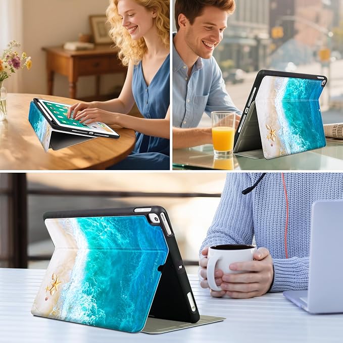 Vimorco for iPad 9th/8th/7th Generation Case 10.2 Inch, for iPad Air 3rd Generation Case 10.5-inch, for iPad Pro 10.5 Inch Cases Pencil Holder/4 Viewing Stands/Typing Stand/Slim, Ocean Beach