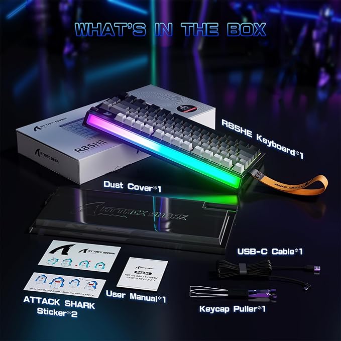 ATTACK SHARK R85 HE Wired 75% Rapid Trigger Mechanical RGB Gaming Keyboard with Custom Lightbox,8KHz Polling Rate,0.005mm RT Accuracy,0.08MS Latency,Hall Effect,Magnetic Switch,Driver for PC-Moonlight