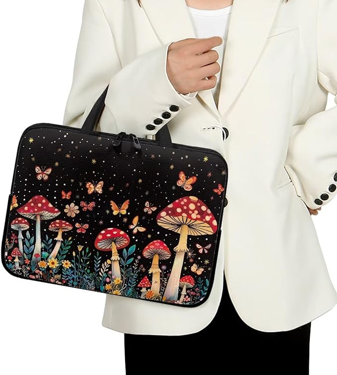 15 Inch Mushroom Forest Laptop Sleeve, Laptop Cover Computer Bag Tablet Carrying Case with Handle Tote Bags Notebook Case Handbag Messenger Briefcase for Travel/Business/School/Work