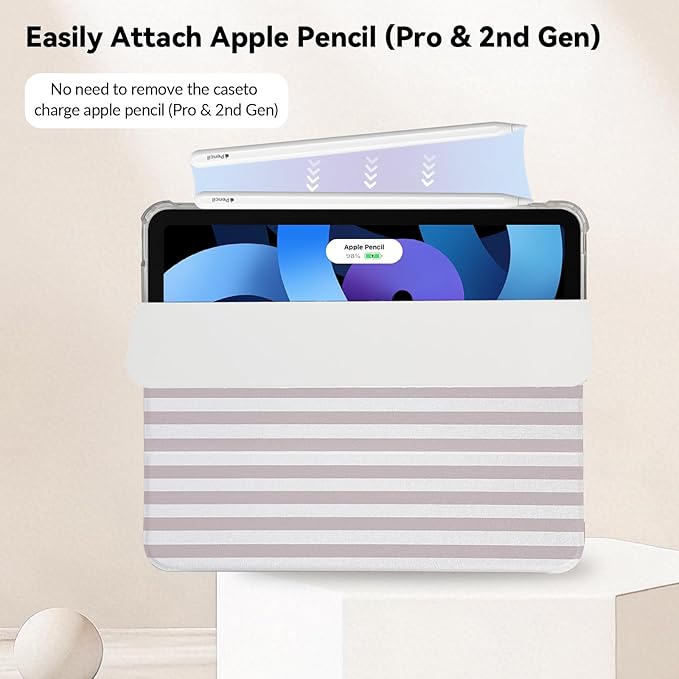 Lovmooful Compatible for iPad 11th 11-Inch A16 (2025),iPad 10 (10.9-Inch,2022 Model,10th Generation) Case with Pencil Holder Cute Striped Aesthetic Design Soft TPU Trifold Stand Protective-Apricot