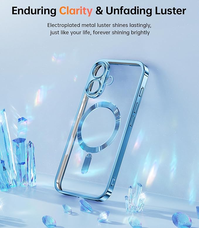 Meifigno Case Designed for iPhone 16 6.1 inch, [Compatible with MagSafe] [2X Screen Protectors] [Glitter Card & Wrist Strap] Surround Lens Protection Designed for iPhone 16 Case Girls, Sky Blue