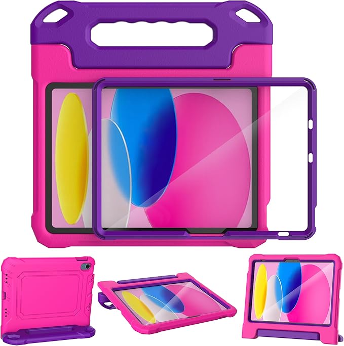 YIHE Kids Case for iPad (A16) 11th Generation 11 Inch 2025 & iPad 10th Generation 10.9 inch 2022, with Built-in Screen Protector and Handle Stand, Full Body Shockproof Protective Cover, PinkPurple