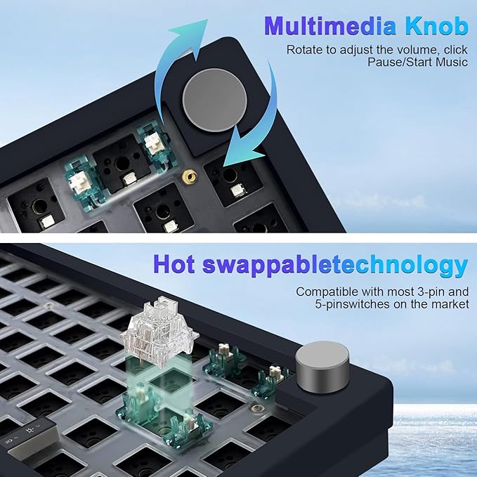 BOYI GMK67 Barebones Keyboard Kit,65% RGB Hot-Swap Gasket Mounted Tri-Mode BT/2.4GHz/USB-C 4000mAh Wireless Custom Programmable Mechanical Gaming Keyboard DIY Kit with Knob(Black)
