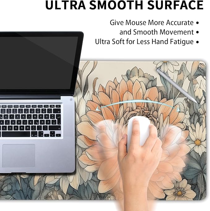 Japanese Minimalist Floral Desk Mat Watercolor Flowers XL Large Extended Gaming Mouse Pad 31.5x11.8 Inch Floral Laptop Computer Keyboard Mouse Mat Non-Silp with Stitched Edges for Home Office Work