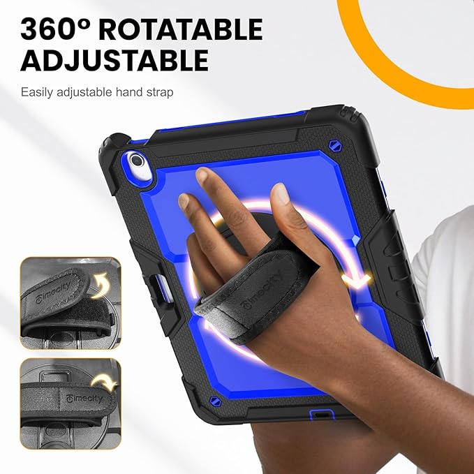 timecity for iPad Air 13 Inch Case M4 2026/ M3 2025/ M2 2024, 360° Rotating Stand, Pencil Holder & Wireless Charging, Shockproof with Screen Protector & Shoulder Strap - for Designers, Dark Blue