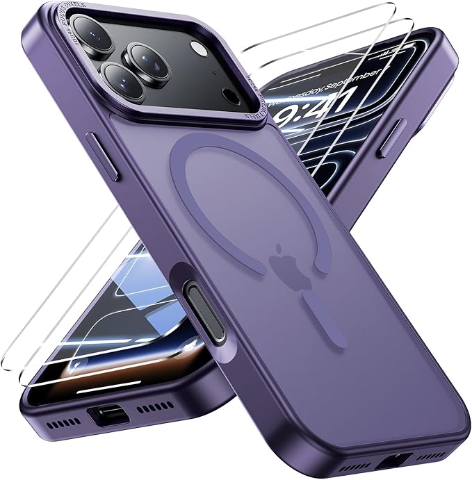 for iPhone 17 Pro Case with 2X Screen Protectors [Compatible with MagSafe] Military Grade Drop Protection Skin Feeling Cover Shockproof Slim Fit iPhone 17 Pro Phone Case 6.3 inch,Purple