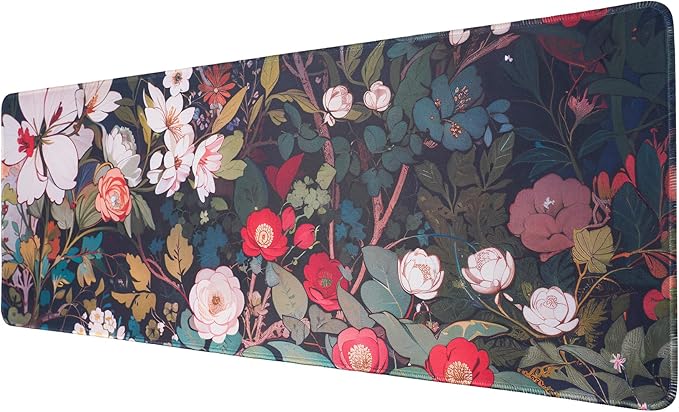 White Flowers Mouse Pad,Large Mouse Pad, Soft Rubber Base, Non-Slip Surface,31.5x11.8x0.12inch Long Computer Keyboard Mouse Mat,Office Desk Mat,Gaming Mousepad