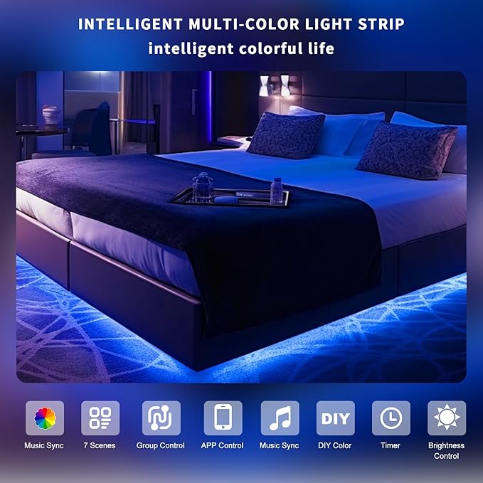 Pandery RGB COB LED Strip Light with Remote and app Control,Music Synchronized Color Change 24V RGB led Strip,6.56FT/2M,10mm Wide,Indoor RGB Lights for Bedroom,Game Room,Bar,Party