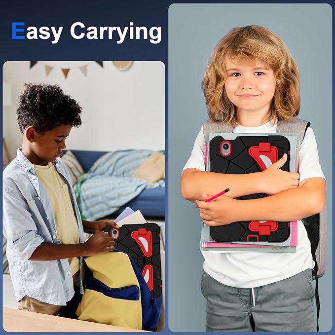 AKABEILA Compatible with Apple iPad mini 6 2021/iPad mini 7 2024 Tablet Case，Lightweight Shockproof Rugged Protective Cover with Kickstand for Kids Children Boys Babies Black Red
