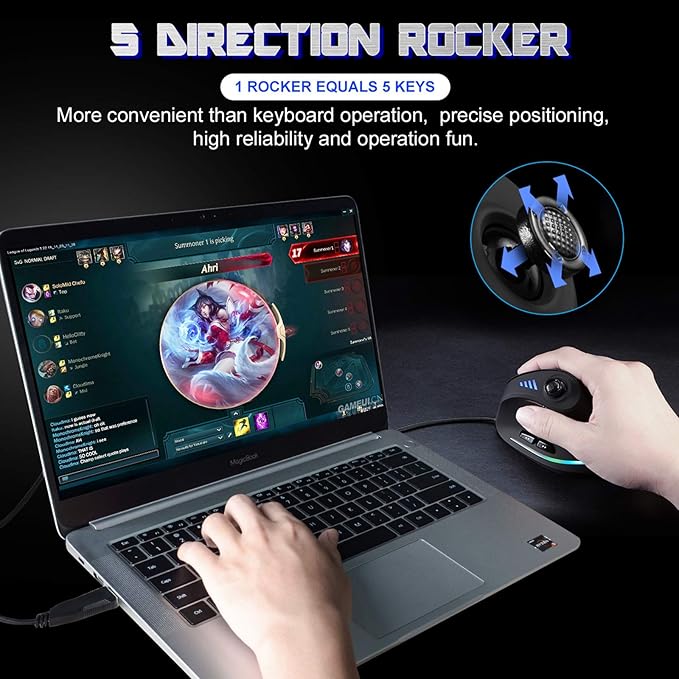 TRELC Gaming Mouse with 5 D Rocker, Ergonomic Mouse with 10000 DPI/11 Programmable Buttons, Vertical Gaming Mice Wired for PC/Laptop/E-Sports/Gamer (Black)