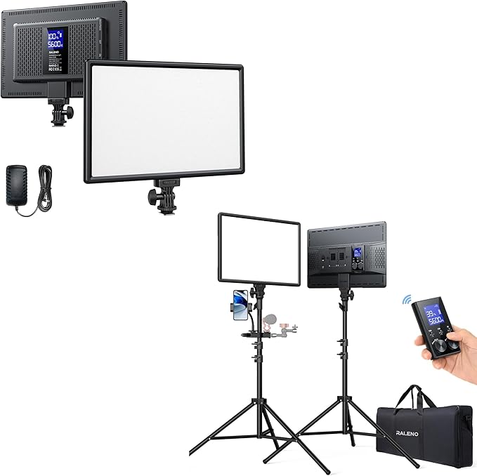 RAELNO PLV-S192 Led Video Light and VL-S300K LED Video Lighting Kit with Remotes anf Stands Phone Clip for Live Streaming Video Calls Photography